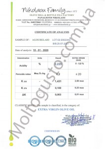 Масло оливковое нефильтрованное Extra Virgin Nikolaou Family 500 мл Греция